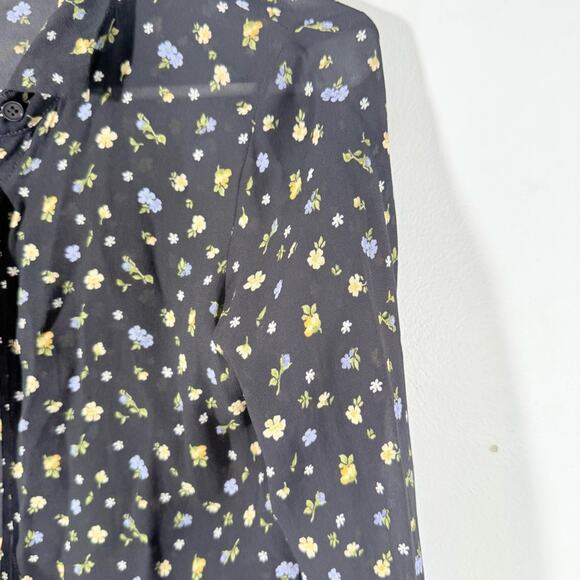 Reformation Violet Black Floral Semi Sheer Long Sleeve Button Up Blouse Small - Picture 9 of 15